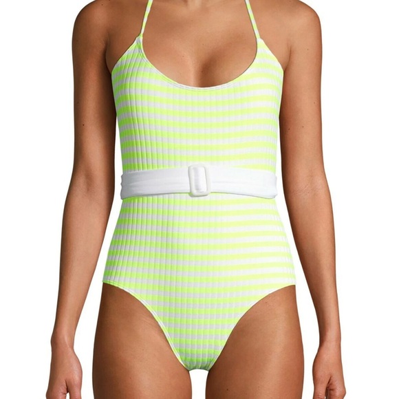 No Boundaries Other - No Boundaries brand women’s Neon Yellow Striped one piece swimsuit size MEDIUM
